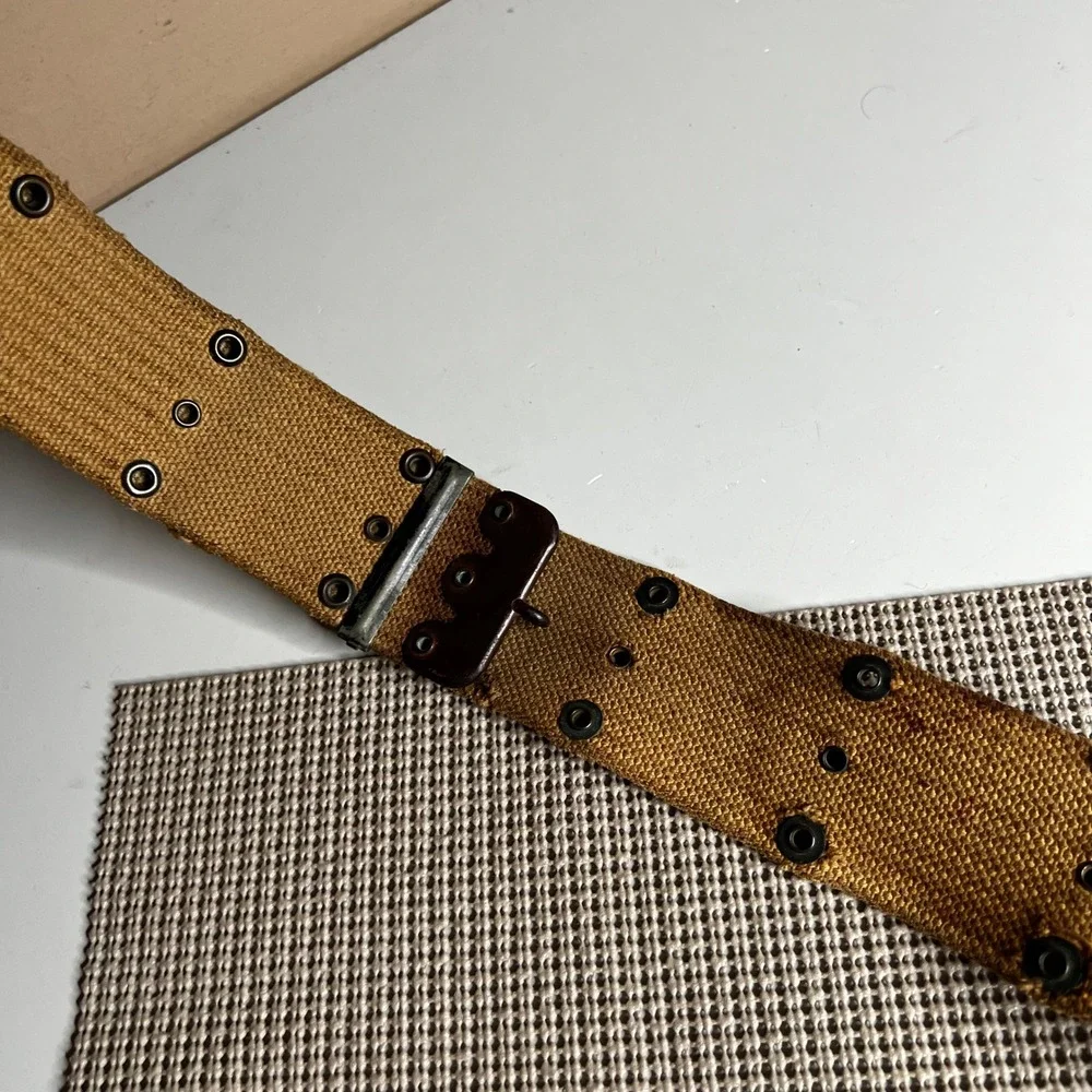 Vintage US Military Khaki Canvas Pistol Belt Web Gear US Stencil T-Buckle